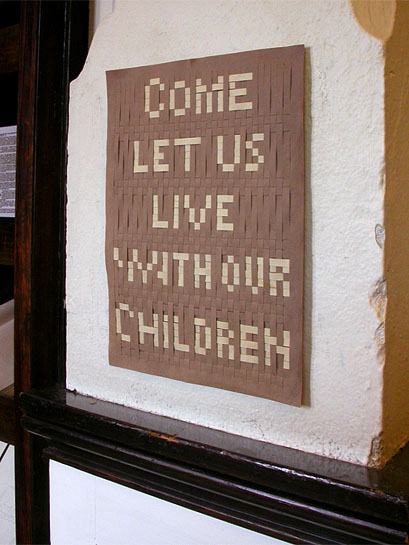 Occupations of an Unknown Kindergartner, 2005, detail (Fröbel quote, woven paper)